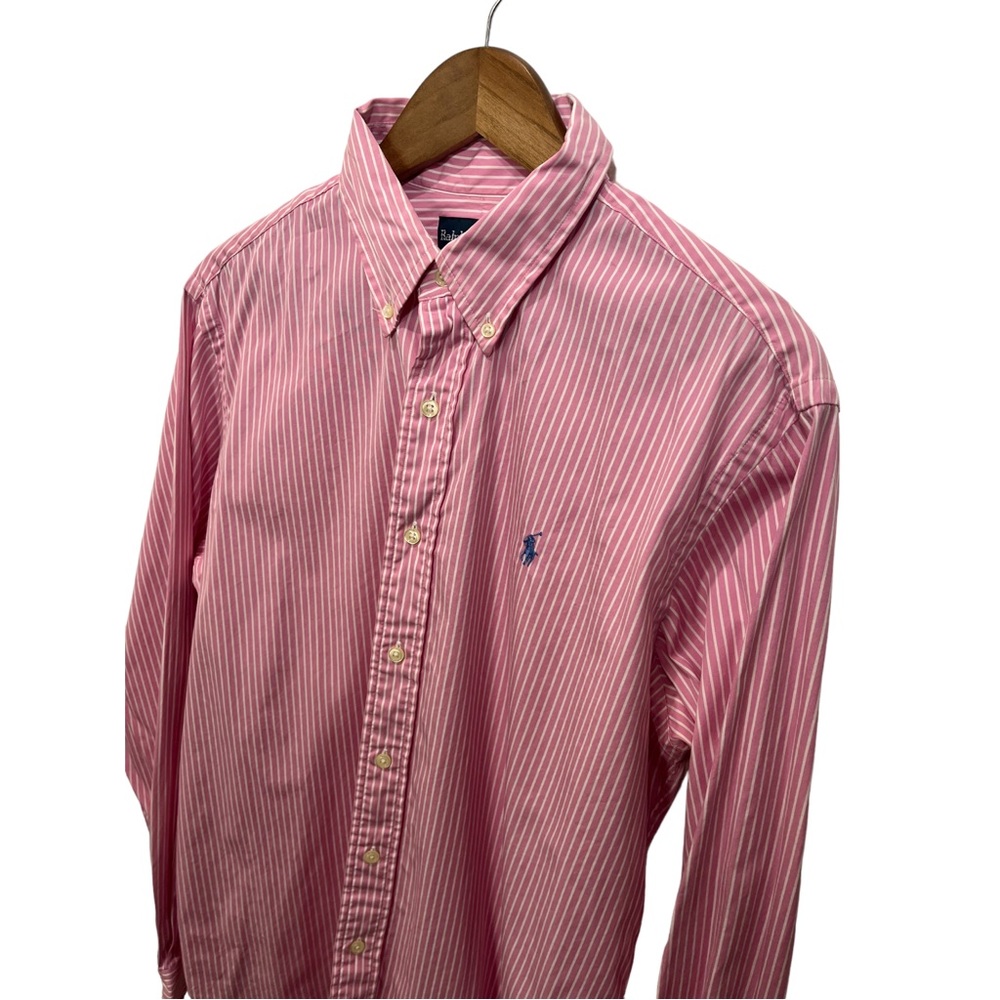 RALPH LAUREN CUSTOM FIT PINK & WHITE STRIPED BUTTON DOWN DRESS SHIRT - Picture 7 of 14